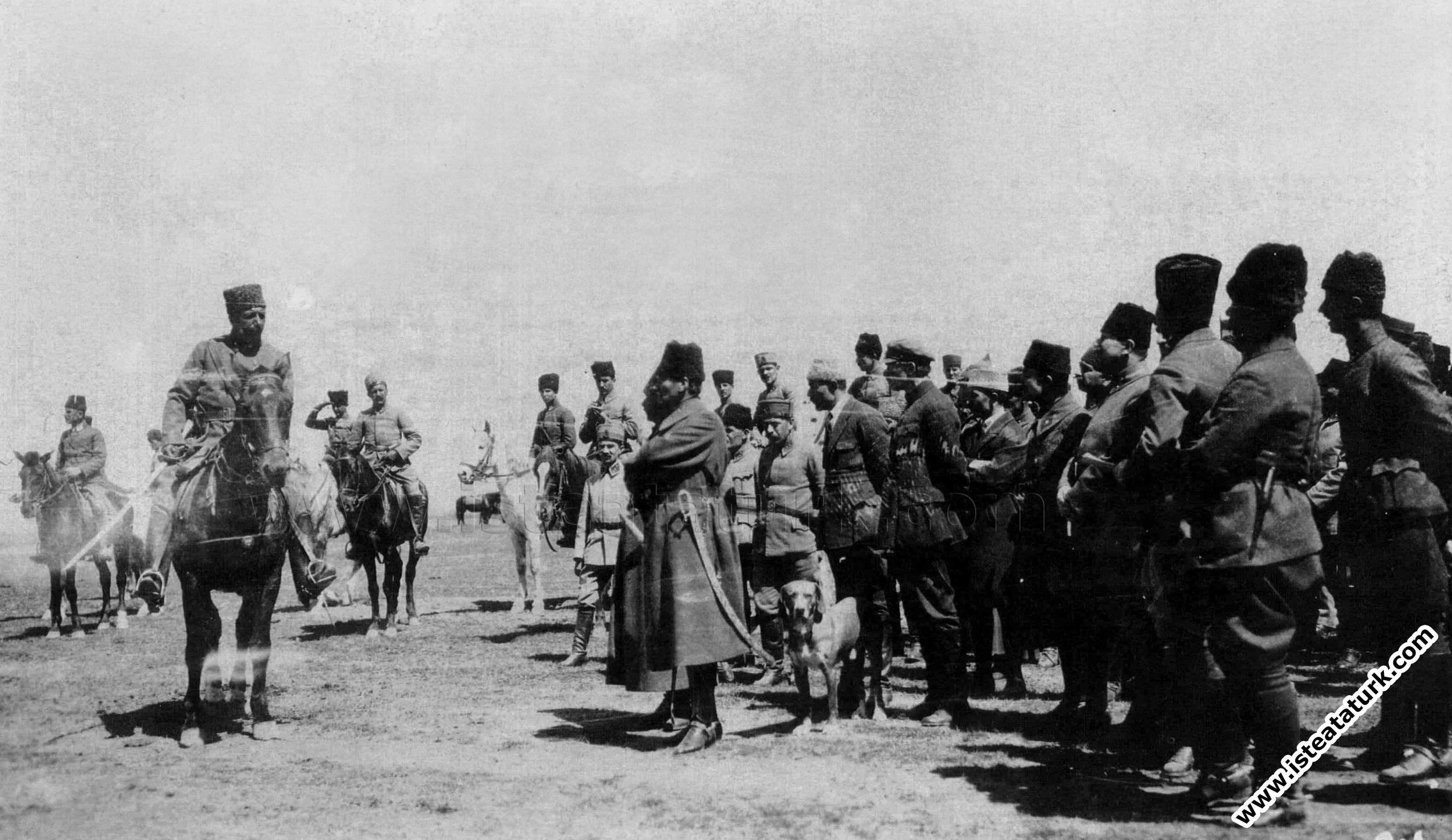 Commander-in-Chief Gazi Mustafa Kemal Pasha supervises the preparations of the army before the Great Offensive at Ilgın Maneuvers. (01.04.1922)