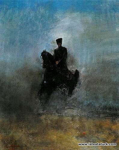 Atlı Mustafa Kemal 72.00 x 54.00 cm. 1988 Yağlıboya İmzalı