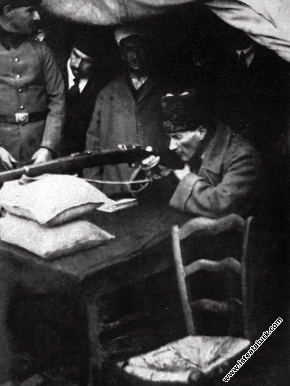 Commander-in-Chief Mustafa Kemal Pasha testing the...