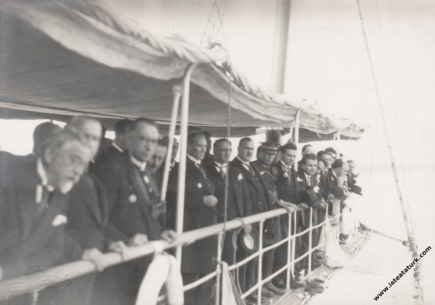 Mustafa Kemal Atatürk is on the deck of the Ertuğrul Yacht upon his arrival in Istanbul. (01.07.1927)