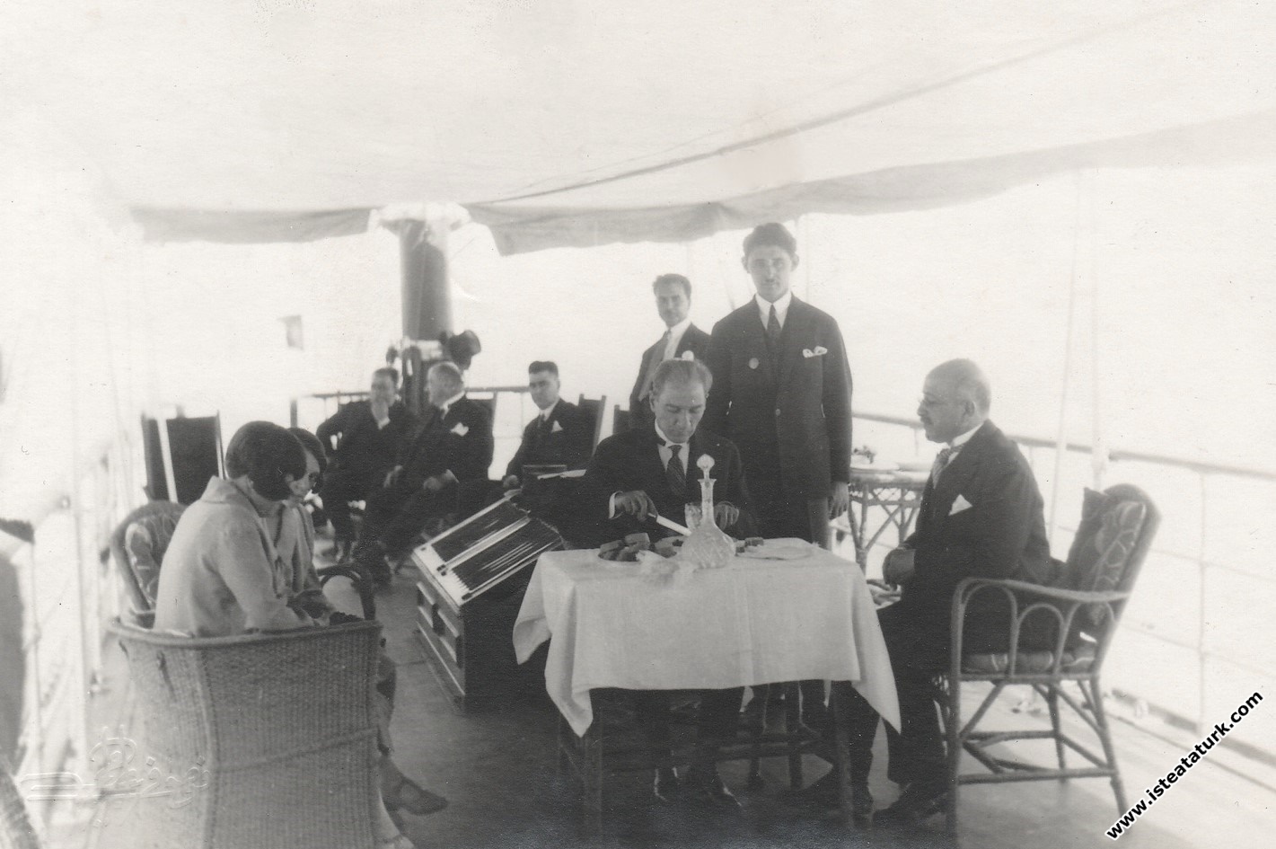 Mustafa Kemal Atatürk, during lunch at Ertuğrul Yacht, upon his arrival in Istanbul. (01.07.1927)