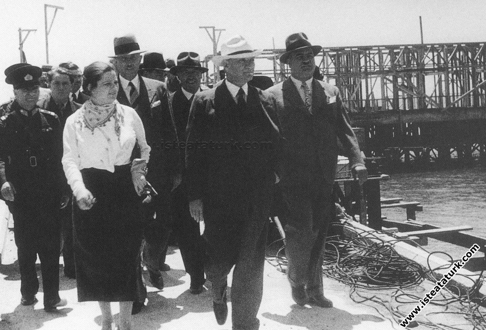 While supervising the construction of Deniz Köşk in Florya.  (28 June 1935)
