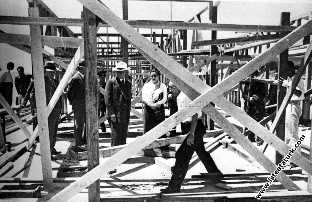 While supervising the construction of Deniz Köşk in Florya.  (28 June 1935)