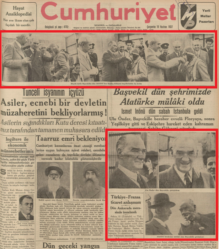  16 Haziran 1937 Tarihli Cumhuriyet Gazetesi